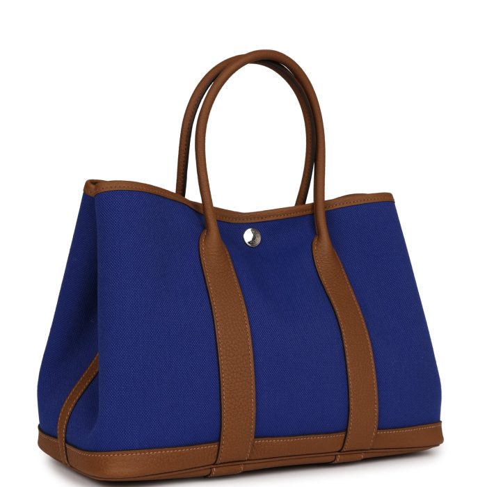 Hermès Garden Party 30 Bleu Electric Toile and Alezan Negonda Palladium Hardware - 图片 2