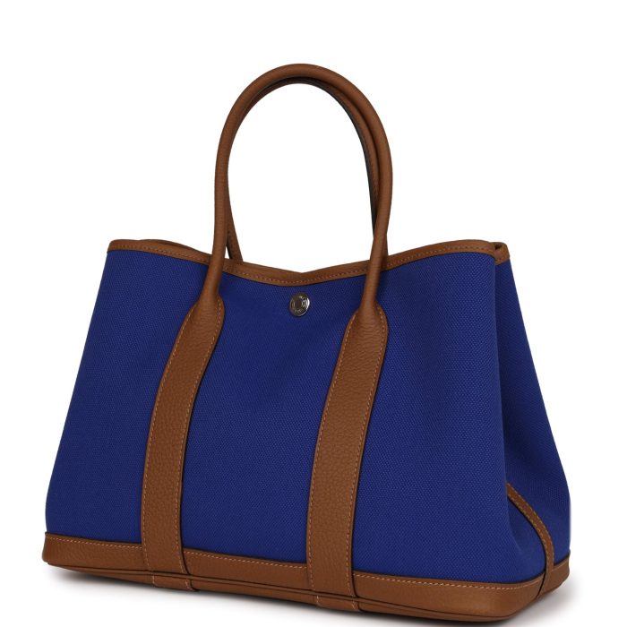 Hermès Garden Party 30 Bleu Electric Toile and Alezan Negonda Palladium Hardware - 图片 3