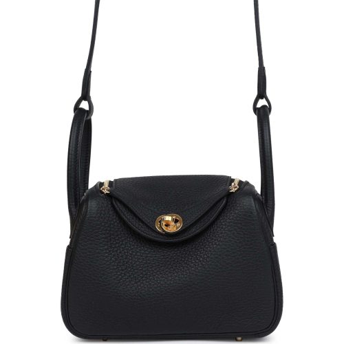 Hermès Mini Lindy Black Clemence Gold Hardware