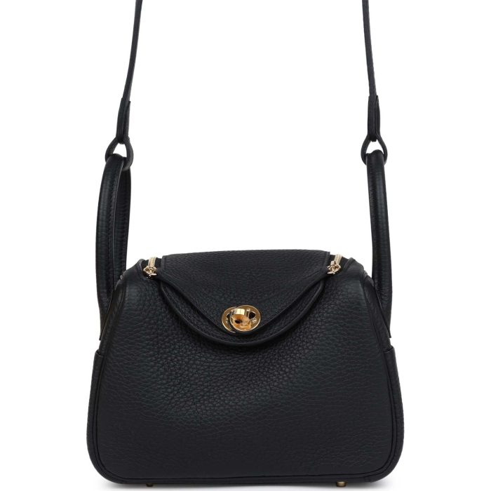 Hermès Mini Lindy Black Clemence Gold Hardware