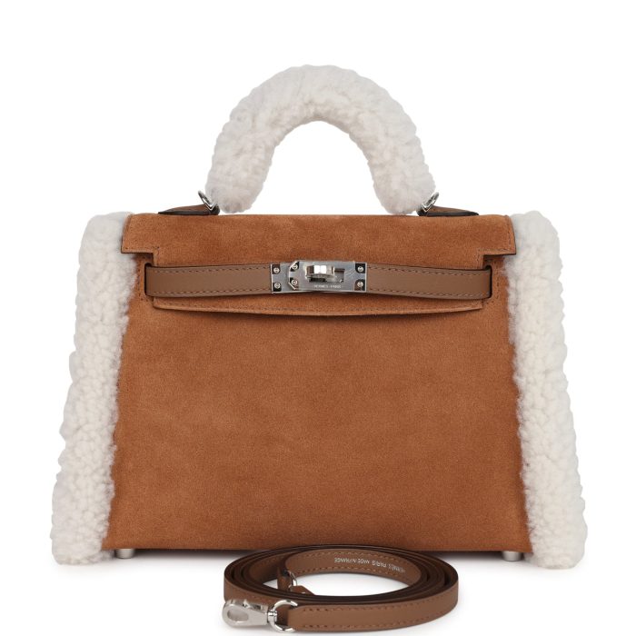 Hermès Teddy Kelly 20 Chamois Shearling and Swift Palladium Hardware