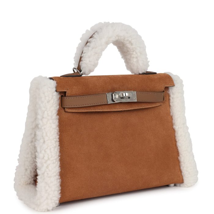 Hermès Teddy Kelly 20 Chamois Shearling and Swift Palladium Hardware - 图片 2