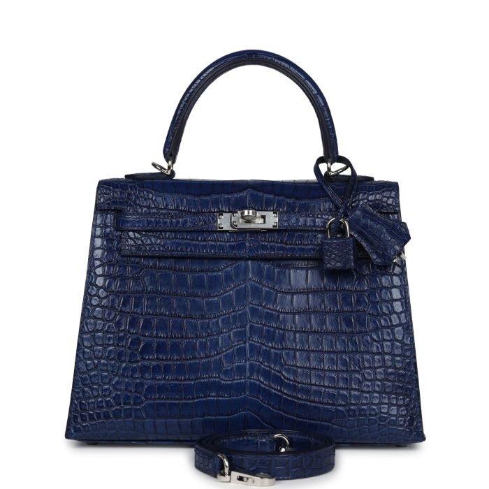 Handmade HKS 25 Bleu Indigo Aizome Matte Porosus Crocodile Palladium Hardware