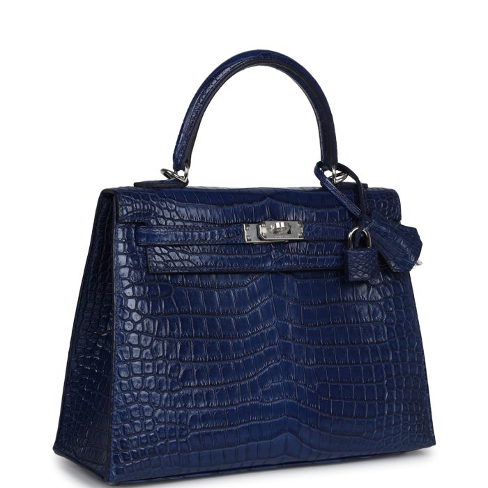 Handmade HKS 25 Bleu Indigo Aizome Matte Porosus Crocodile Palladium Hardware - 图片 2