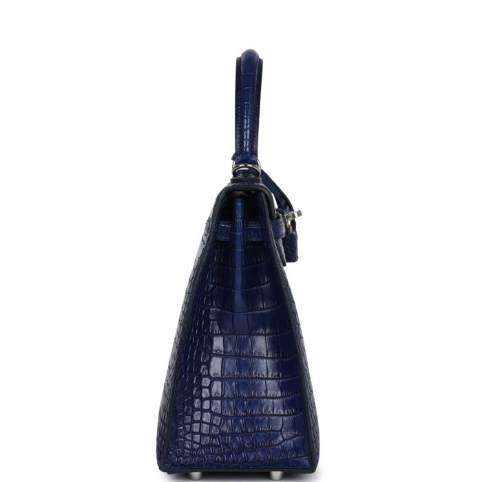 Handmade HKS 25 Bleu Indigo Aizome Matte Porosus Crocodile Palladium Hardware - 图片 4