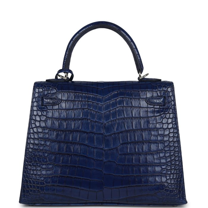 Handmade HKS 25 Bleu Indigo Aizome Matte Porosus Crocodile Palladium Hardware - 图片 5