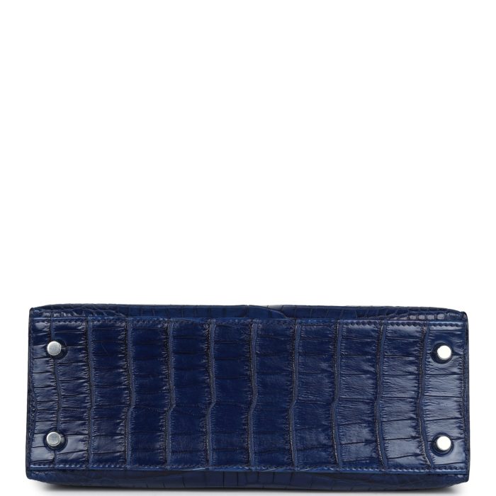 Handmade HKS 25 Bleu Indigo Aizome Matte Porosus Crocodile Palladium Hardware - 图片 6