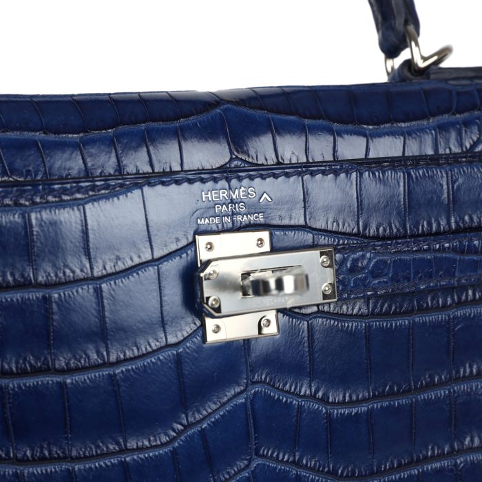 Handmade HKS 25 Bleu Indigo Aizome Matte Porosus Crocodile Palladium Hardware - 图片 7
