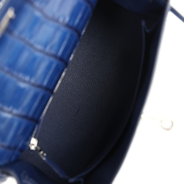 Handmade HKS 25 Bleu Indigo Aizome Matte Porosus Crocodile Palladium Hardware - 图片 8