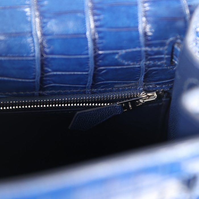 Handmade HKS 25 Bleu Indigo Aizome Matte Porosus Crocodile Palladium Hardware - 图片 9