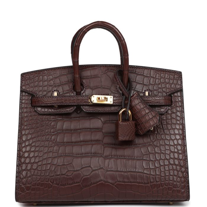 Handmade Bag HB Sellier 20 Havane Matte Alligator Gold Hardware