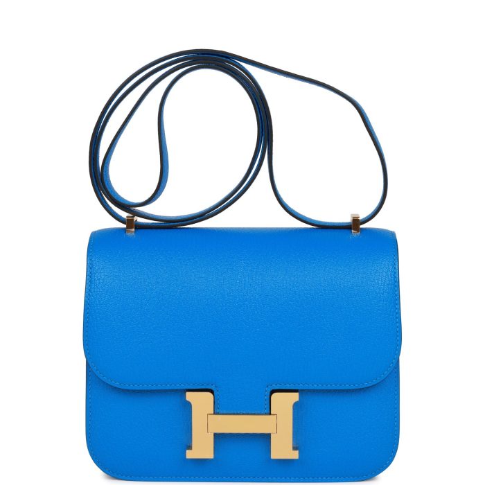 Handmade Bag HC 18 Bleu Hydra Chevre Gold Hardware - 图片 4