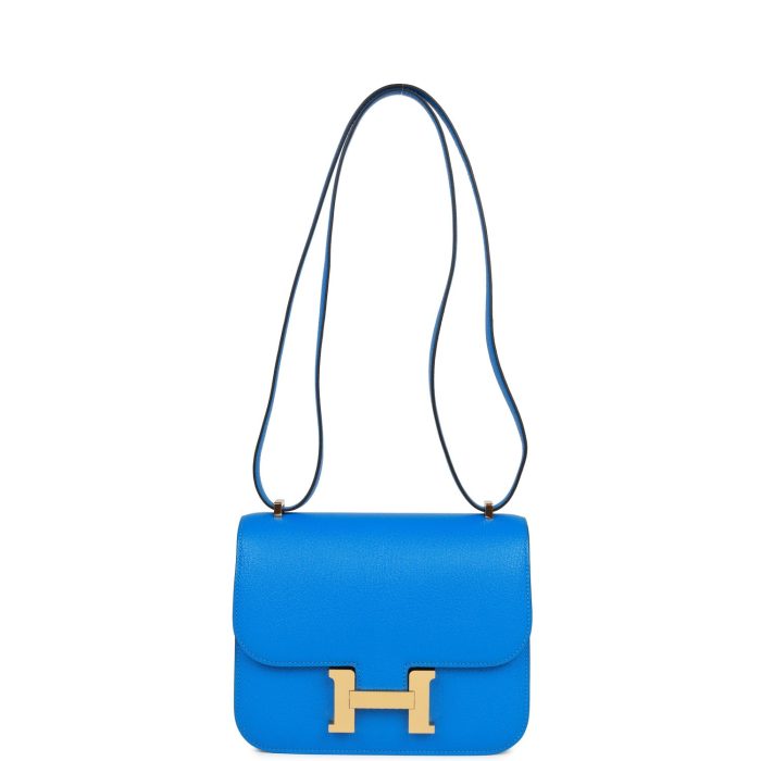 Handmade Bag HC 18 Bleu Hydra Chevre Gold Hardware - 图片 5