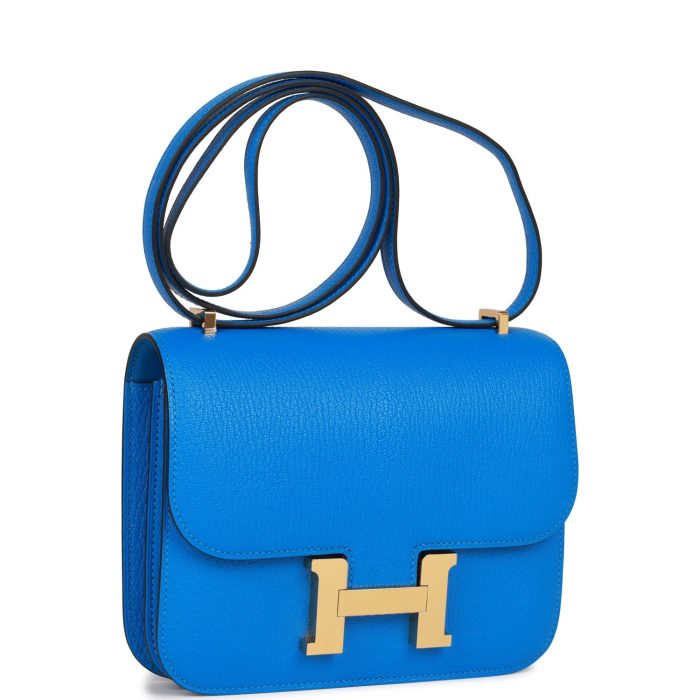 Handmade Bag HC 18 Bleu Hydra Chevre Gold Hardware - 图片 6