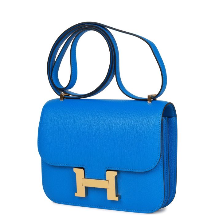 Handmade Bag HC 18 Bleu Hydra Chevre Gold Hardware - 图片 7