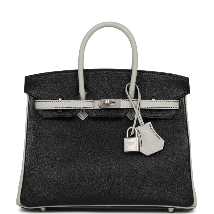 Handmade Bag HSOB(HSS) 25 Black and Gris Perle Chèvre Brushed Palladium Hardware