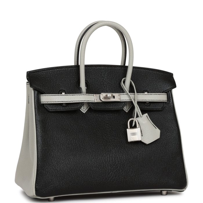 Handmade Bag HSOB(HSS) 25 Black and Gris Perle Chèvre Brushed Palladium Hardware - 图片 2