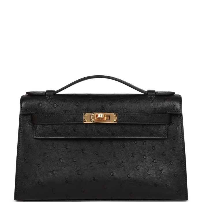 Handmade HKP Black Ostrich Gold Hardware