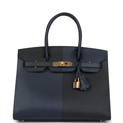 Handmade Bag HCBS 30 Black, Bleu Indigo and Bleu Zanzibar Epsom Gold Hardware