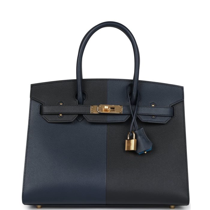 Handmade Bag HCBS 30 Black, Bleu Indigo and Bleu Zanzibar Epsom Gold Hardware