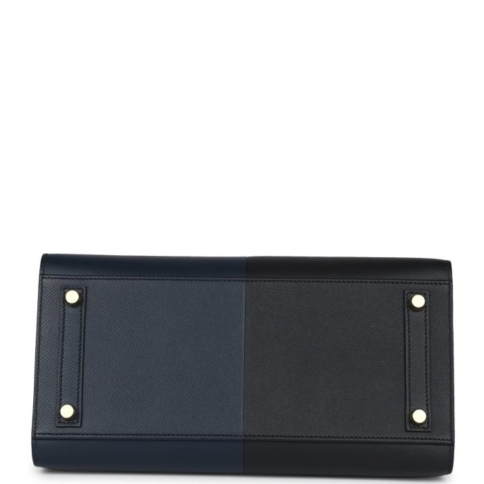 Handmade Bag HCBS 30 Black, Bleu Indigo and Bleu Zanzibar Epsom Gold Hardware - 图片 5