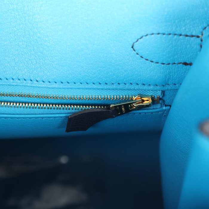 Handmade Bag HCBS 30 Black, Bleu Indigo and Bleu Zanzibar Epsom Gold Hardware - 图片 7