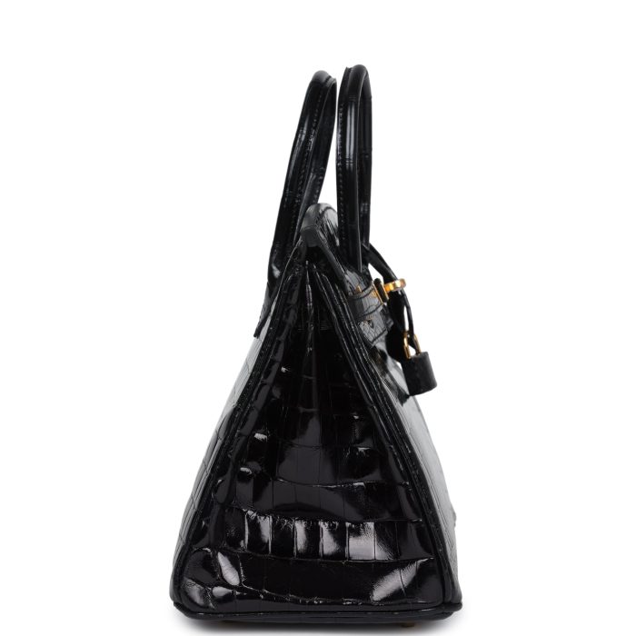 Handmade Bag HB 25 Black Shiny Niloticus Crocodile Gold Hardware - 图片 3