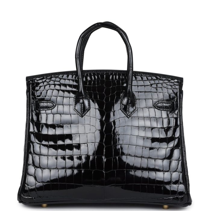Handmade Bag HB 25 Black Shiny Niloticus Crocodile Gold Hardware - 图片 4