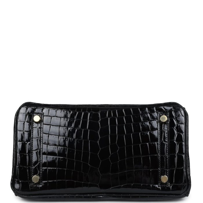 Handmade Bag HB 25 Black Shiny Niloticus Crocodile Gold Hardware - 图片 5