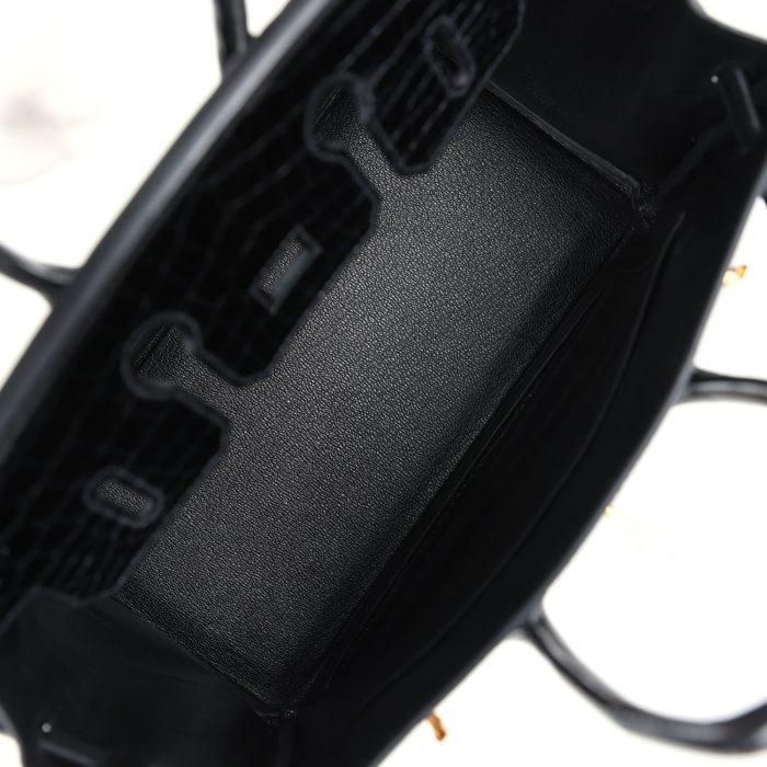 Handmade Bag HB 25 Black Shiny Niloticus Crocodile Gold Hardware - 图片 7