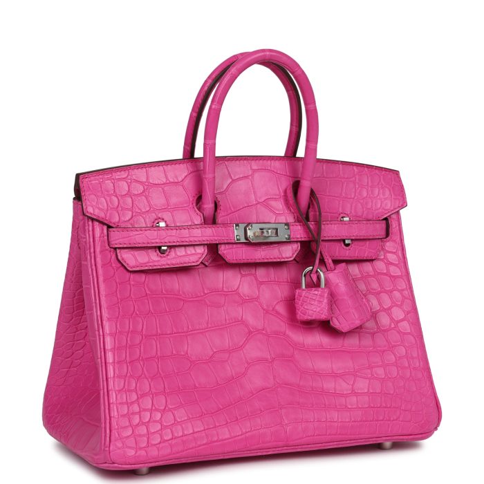 Handmade Bag HB 25 Rose Shocking Matte Alligator Palladium Hardware - 图片 2