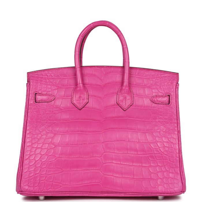 Handmade Bag HB 25 Rose Shocking Matte Alligator Palladium Hardware - 图片 4