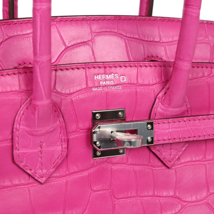 Handmade Bag HB 25 Rose Shocking Matte Alligator Palladium Hardware - 图片 6