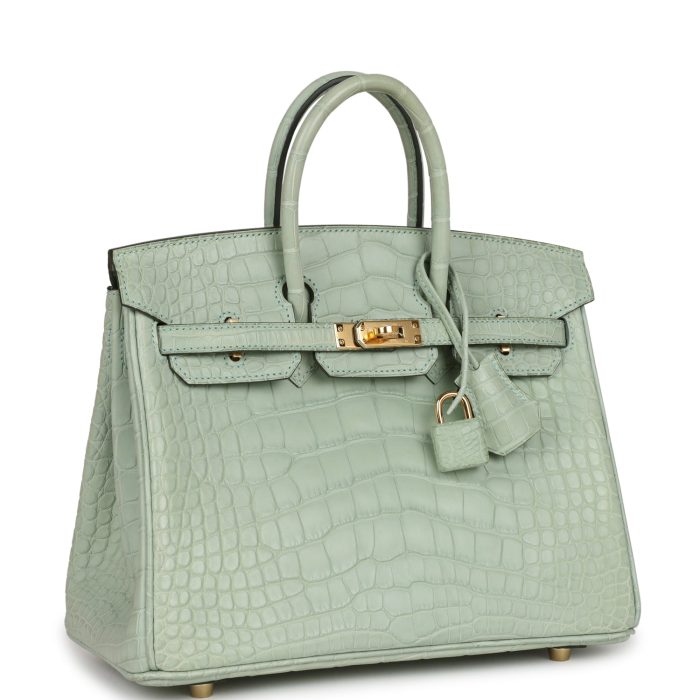 Handmade Bag HB 25 Vert D’Eau Matte Alligator Gold Hardware - 图片 2