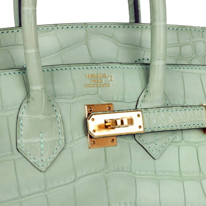 Handmade Bag HB 25 Vert D’Eau Matte Alligator Gold Hardware - 图片 6