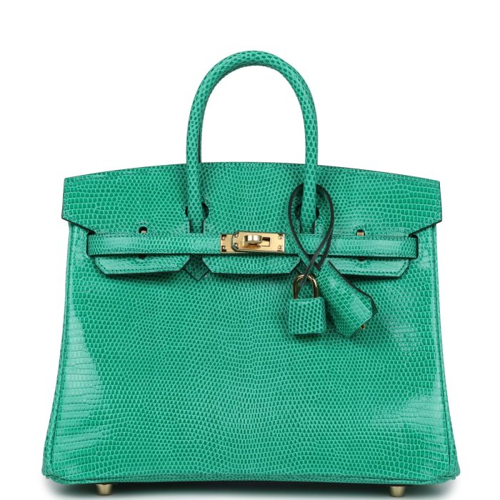 Handmade Bag HB 25 Menthe Varanus Niloticus Lizard Gold Hardware