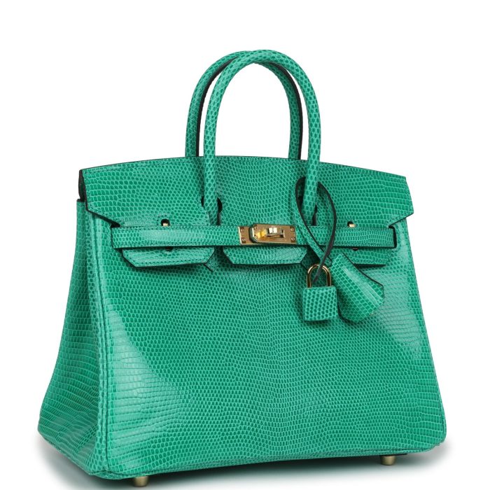 Handmade Bag HB 25 Menthe Varanus Niloticus Lizard Gold Hardware - 图片 2