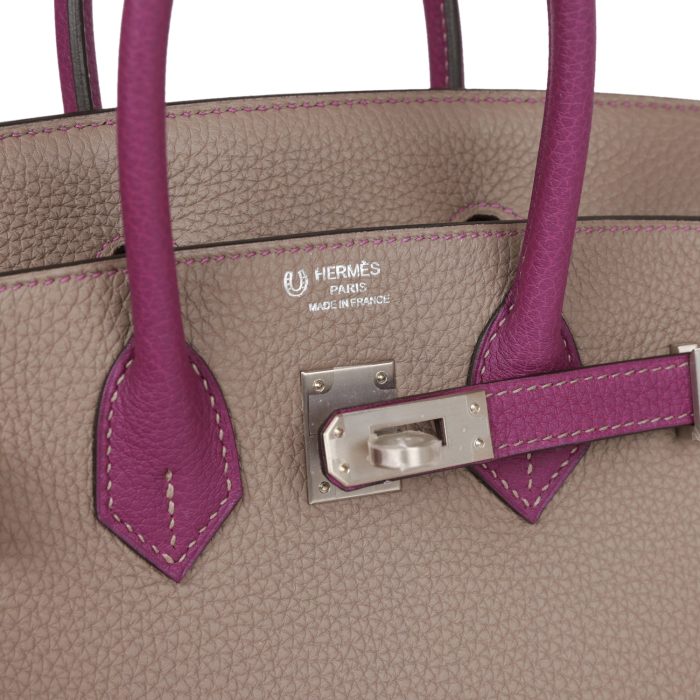 Handmade Bag HSOB(HSS) 25 Gris Asphalte and Anenome Togo Brushed Palladium Hardware - 图片 6