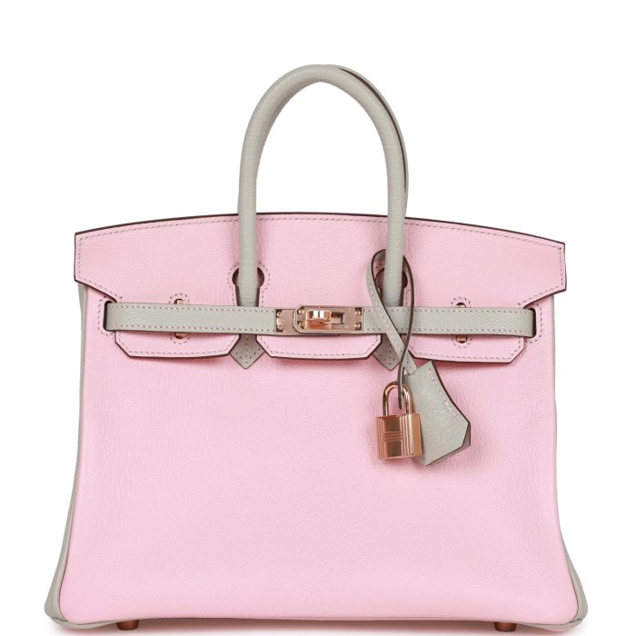 Handmade Bag HSOB(HSS) 25 Rose Sakura and Gris Perle Chevre Mysore Rose Gold Hardware