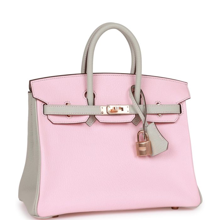 Handmade Bag HSOB(HSS) 25 Rose Sakura and Gris Perle Chevre Mysore Rose Gold Hardware - 图片 2