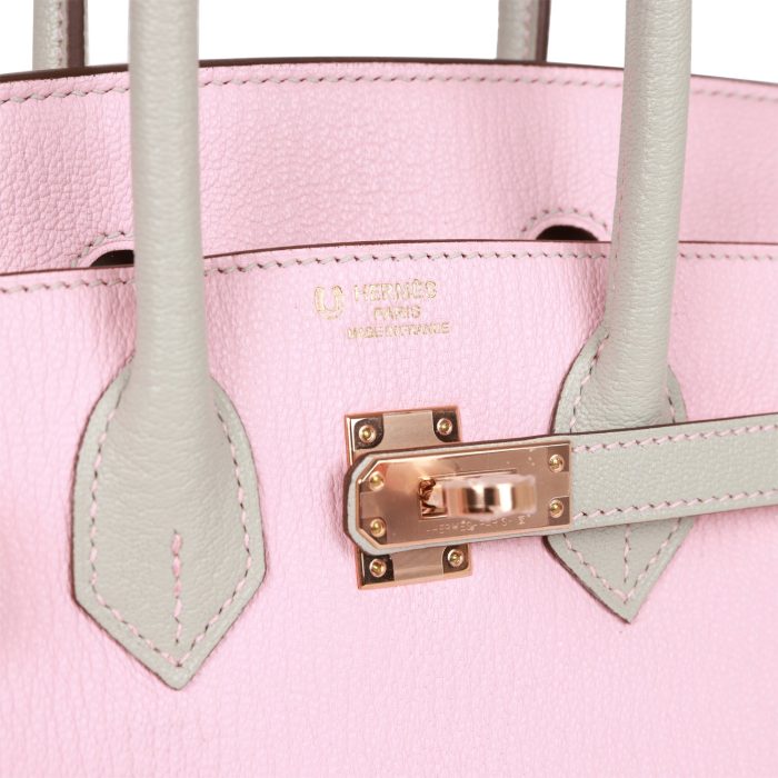 Handmade Bag HSOB(HSS) 25 Rose Sakura and Gris Perle Chevre Mysore Rose Gold Hardware - 图片 7