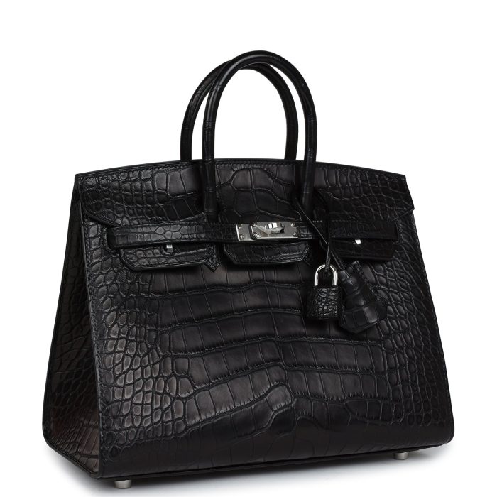 Handmade Bag HB Sellier 25 Black Matte Alligator Palladium Hardware - 图片 2