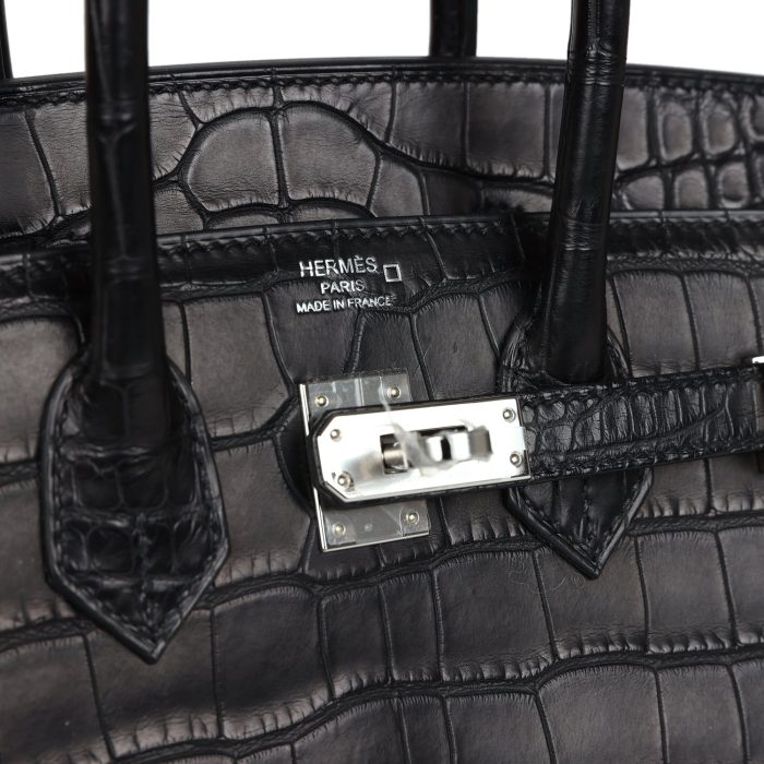 Handmade Bag HB Sellier 25 Black Matte Alligator Palladium Hardware - 图片 6