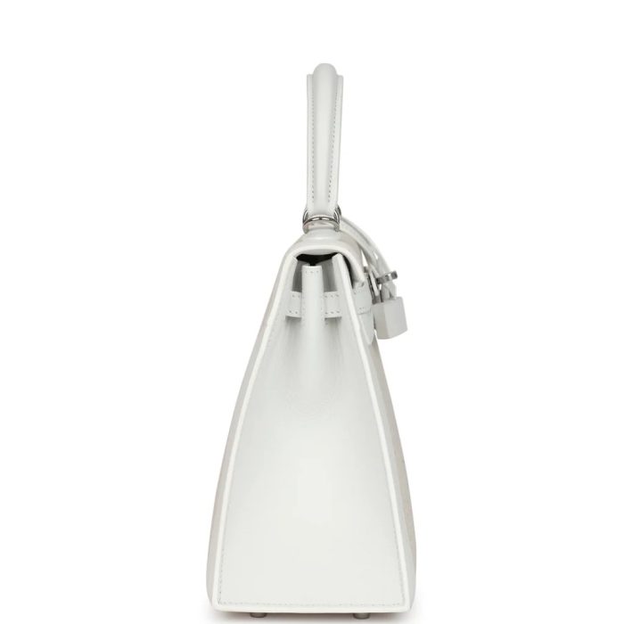 Handmade HKS 25 New White Swift and Ecru-Beige Toile H Canvas Palladium Hardware - 图片 3