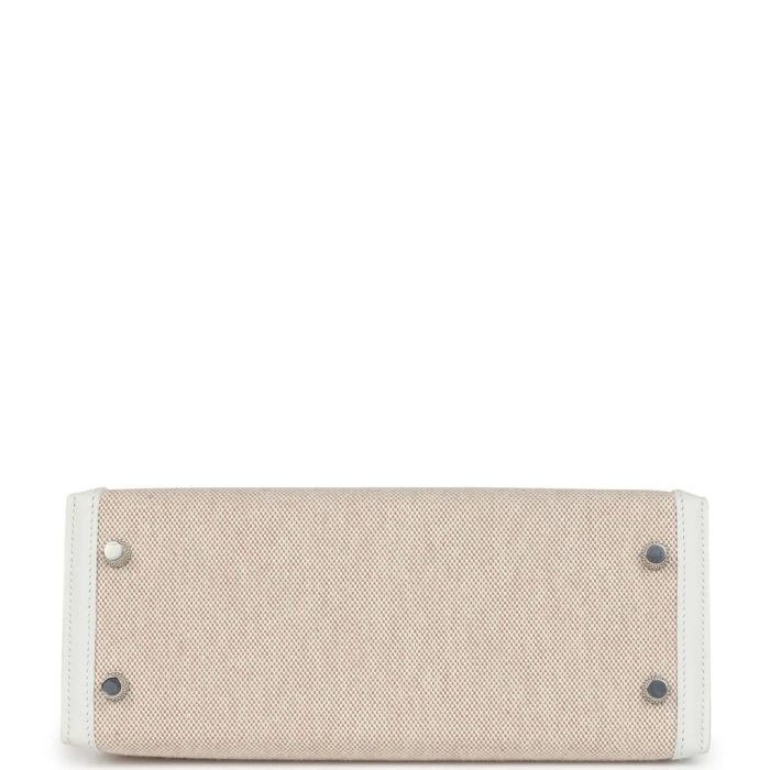 Handmade HKS 25 New White Swift and Ecru-Beige Toile H Canvas Palladium Hardware - 图片 5