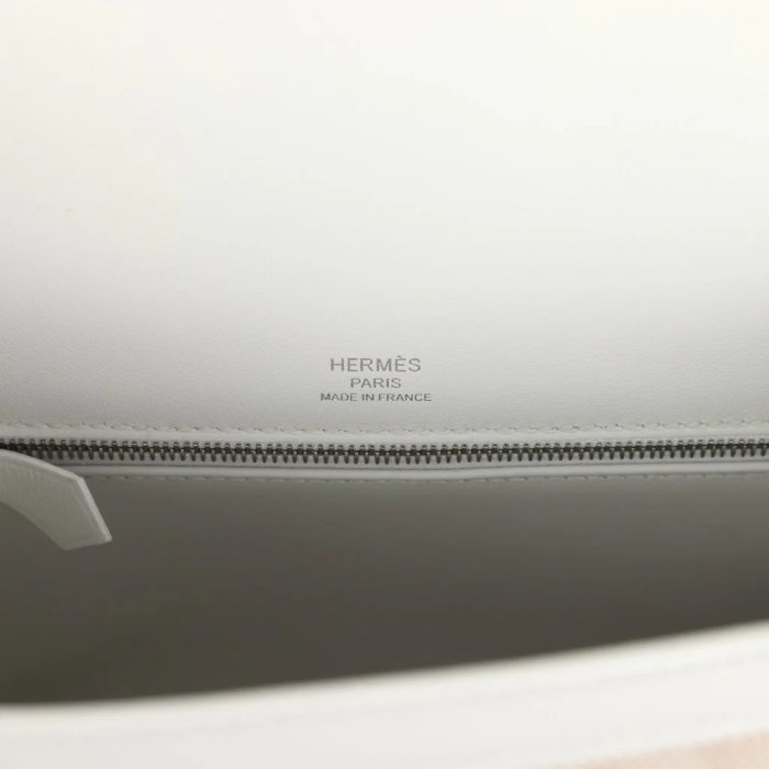 Handmade HKS 25 New White Swift and Ecru-Beige Toile H Canvas Palladium Hardware - 图片 6