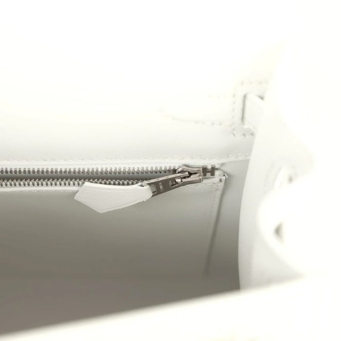 Handmade HKS 25 New White Swift and Ecru-Beige Toile H Canvas Palladium Hardware - 图片 8