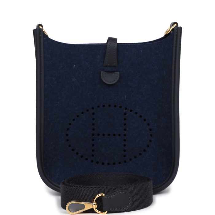 Handmade Bag HE TPM Bleu Nuit Feutre and Caban Swift Gold Hardware