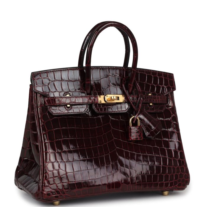 Handmade Bag HB 25 Bordeaux Shiny Niloticus Crocodile Gold Hardware - 图片 2