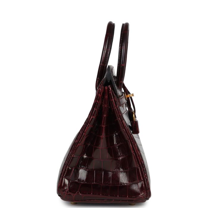 Handmade Bag HB 25 Bordeaux Shiny Niloticus Crocodile Gold Hardware - 图片 3